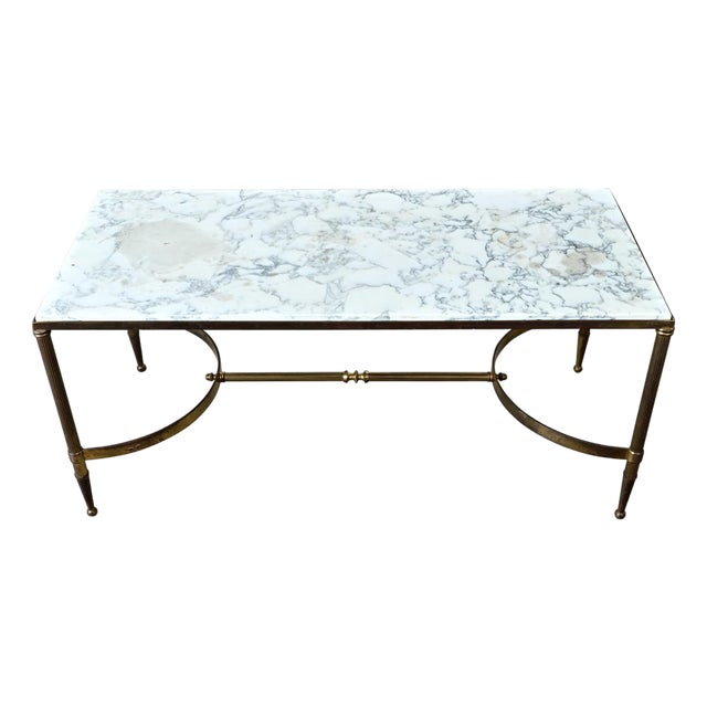 Early 20th Century French White Marble & Brass Coffee Table in the Maison Jansen Style For Sale