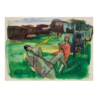 Ervin B. Nussbaum, Duo With a Flute, Judaica Klezmer Musicians Modernist American Painting For Sale