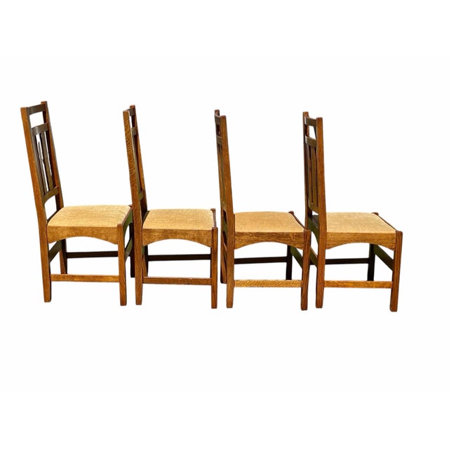 Wood Set of 6 Arts & Crafts / Mission Oak Dining Chairs Stickley Harvey Ellis Style For Sale - Image 7 of 12