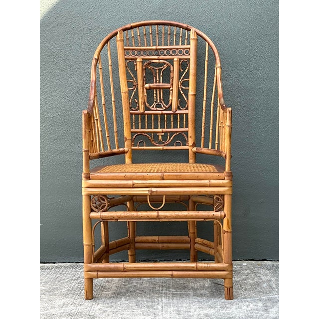 Chinoiserie Vintage Brighton Pavilion High Back Rattan Chair For Sale - Image 3 of 12