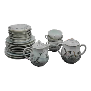 33 Piece Japanese Hand Painted Porcelain Tea Set Signed