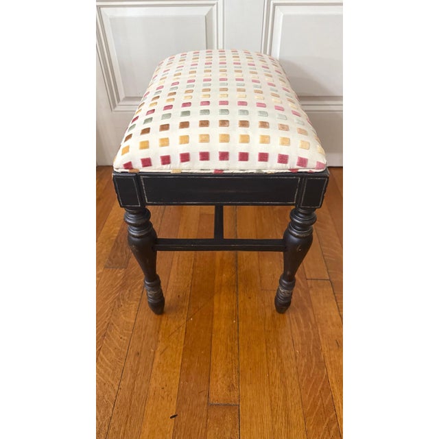1960s Petite Painted Wood Bench With Upholstered Seat For Sale - Image 4 of 11