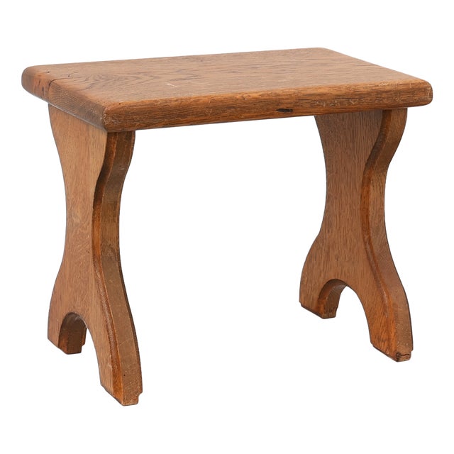 Hand-Carved Oak Wooden Stool, France, 1890s For Sale