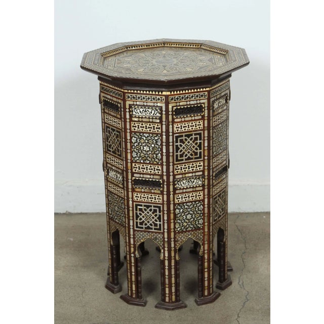 Pair of Antique Ottoman Moorish Abalone Mother-of-Pearl Inlaid Pedestal Tables For Sale - Image 9 of 11