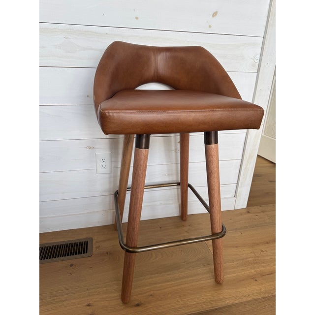 Egg Designs Savannah Bronzed Steel and Leather Barstools by Ngala Trading For Sale - Image 10 of 15