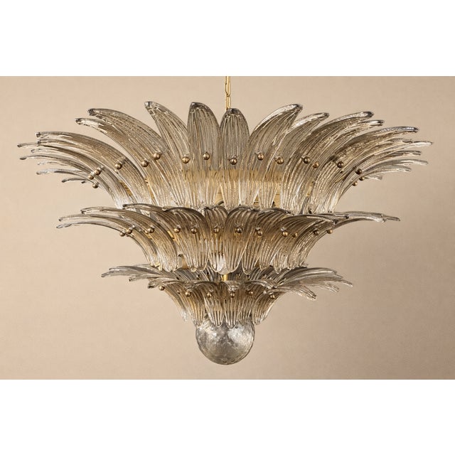 Murano Italian Palmette Ceiling Light | 3-Tier Murano Chandelier With 104 Smoked Glasses For Sale - Image 4 of 6