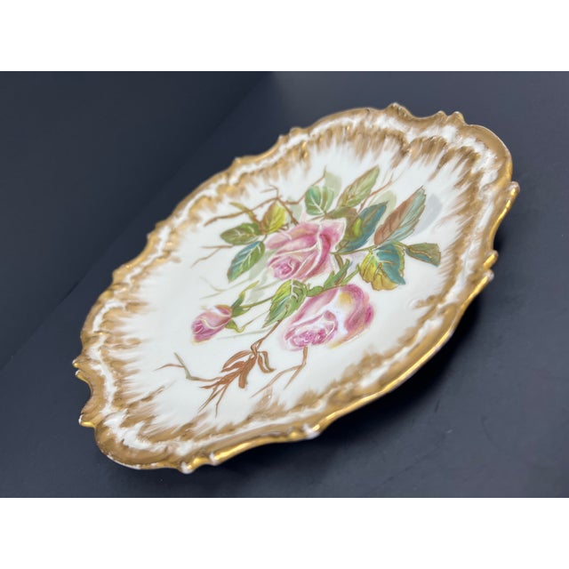 Antique French Limoges Hand Painted Rose Cabinet Plate, Gilt Scalloped Edge, c.1900 For Sale In Seattle - Image 6 of 8