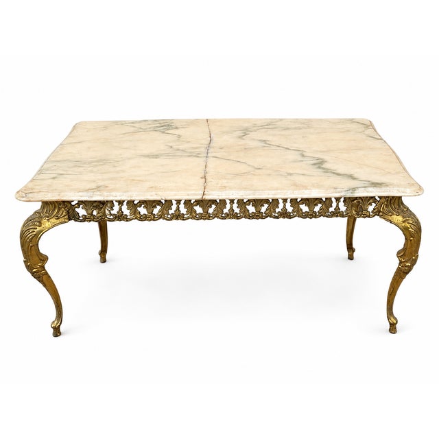 1970s Louis XV Gilt Bronze Coffee Table with White Marble Top, 1970s For Sale - Image 5 of 8