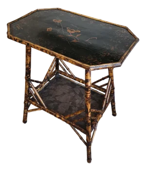 Antique English Chinoiserie Japanned Lacquer & Tortoise Shell Bamboo Side Table