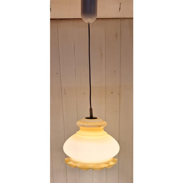 Metal Vintage Pendant Lamp with White Glass Shade, 1970s For Sale - Image 7 of 7