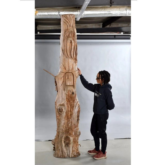 Brown 105" Tall Hand Carved Figural Wood Spirit Animals Tree Trunk Totem Sculpture For Sale - Image 8 of 18