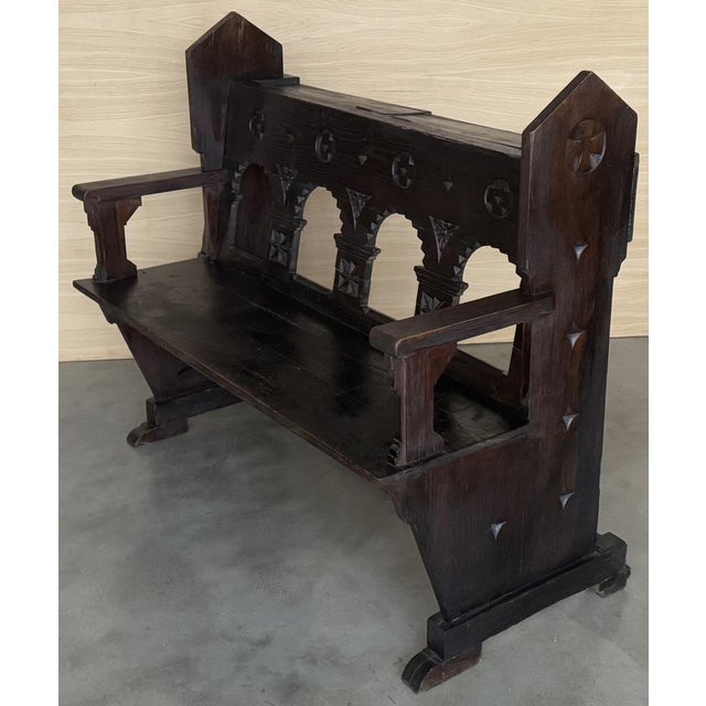 Antique Church Bench in Oak, 1890 For Sale - Image 6 of 12