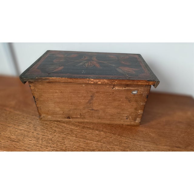 18th Century Folk Art Painted Wooden Box Antique Hand Painted Keepsake Chest Primitive Scandinavian Storage Box For Sale - Image 6 of 9