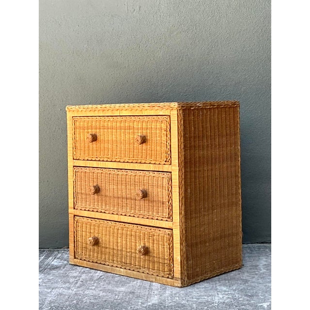Mid-Century Modern Vintage Woven Rattan Chest of Drawers For Sale - Image 3 of 12