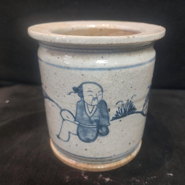 Chinese Ceramic Pot,Blue and White Porcelain Brush Pot Hand Painted Figures Pattern For Sale In Seattle - Image 6 of 11
