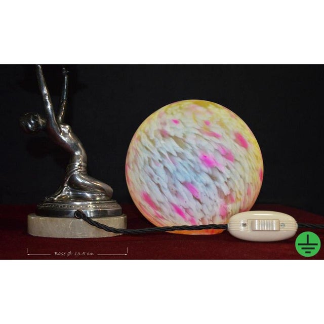 French Art Deco Chrome Figural Dancer Lamp with Opaline Glass Globe, 1930s For Sale - Image 4 of 18