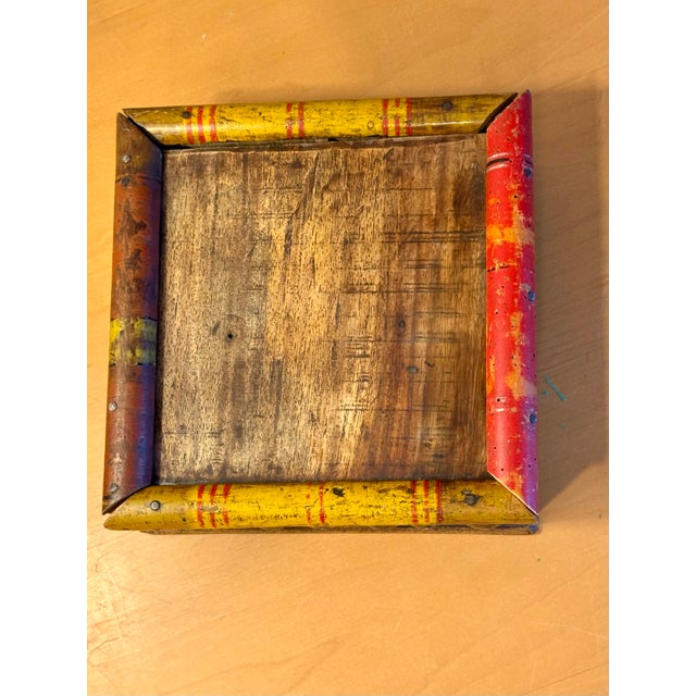 Wood 19th Century Antique Indian Polychrome Wood & Brass 4-Compartment Spice Box For Sale - Image 7 of 11
