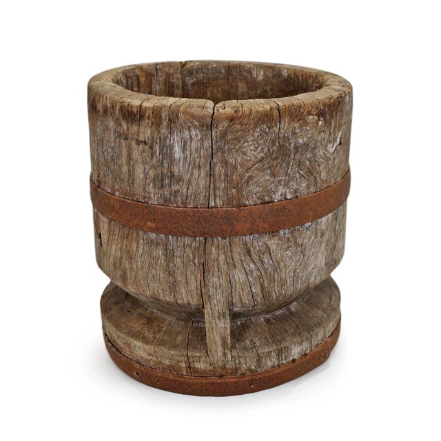 Original old village pestle pot from north India. Beautiful aged and sun bleached wood with lots of character, age, and...