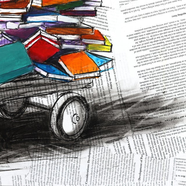 Robert Lebsack creates artworks using mixed media with ink, acrylic, and charcoal on archival copies of newspapers,...