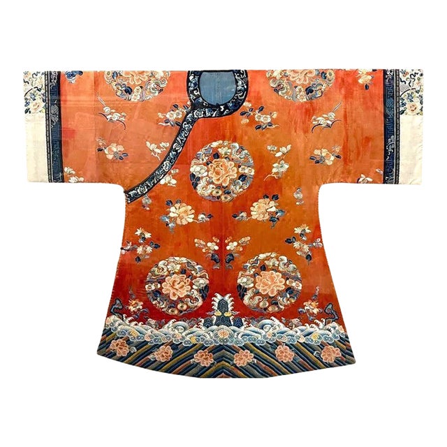 Frame Fine Embroidered Chinese Court Lady Casual Robe Qing Dynasty Provenance For Sale