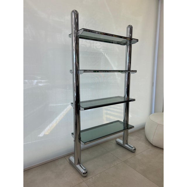 1970s Vintage Glass and Steel Bookcase, 1970s For Sale - Image 5 of 7