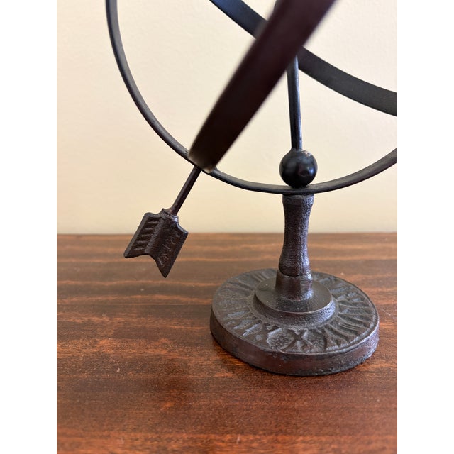 Late 20th Century Black Iron Armillary Globe Sculpture – Traditional Landscape & Garden Decor For Sale In South Bend - Image 6 of 9