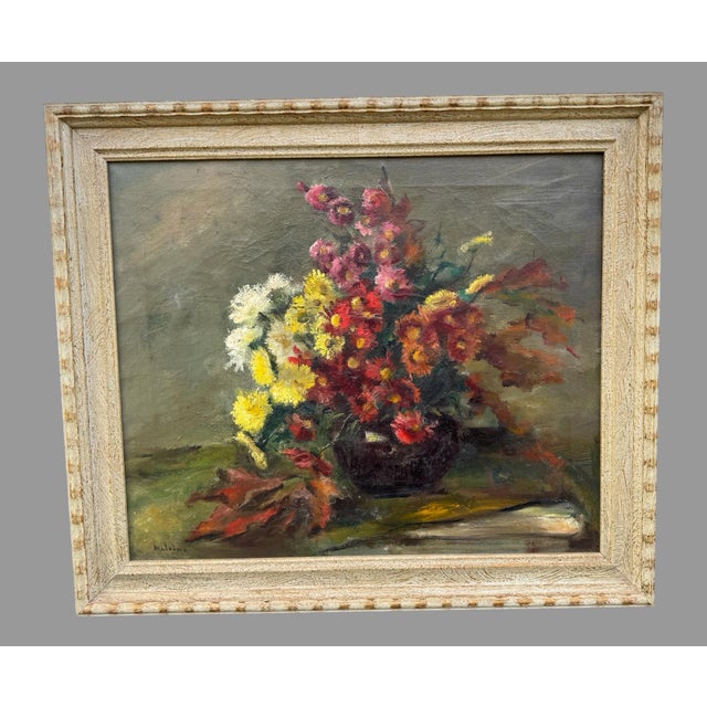 Vintage Impressionistic Potted Floral Still Life Signed Oil Painting on Canvas For Sale - Image 6 of 10