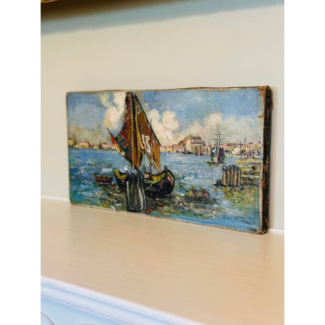 Blue Antique Nautical Oil Painting For Sale - Image 8 of 9