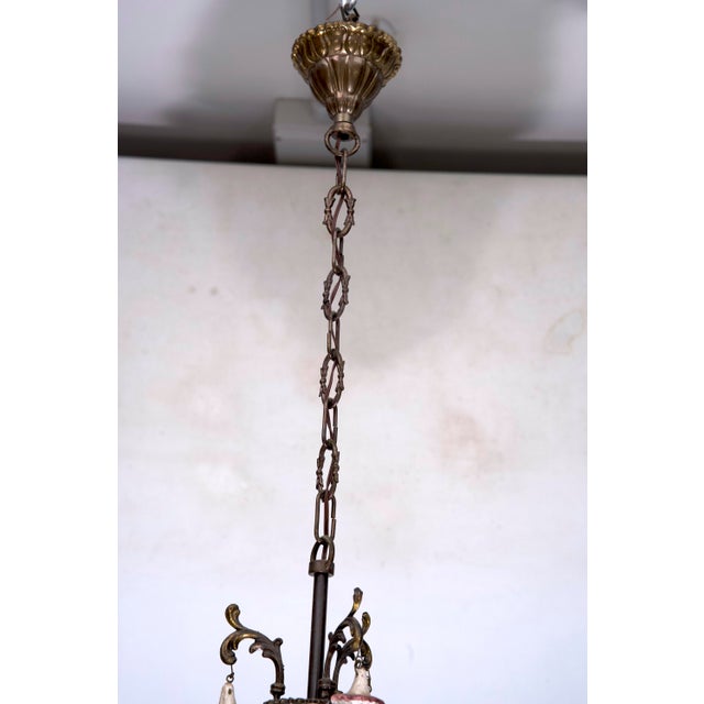 Metal Italian Brass, Etched Glass and Capodimonte Flowers Lantern, 1950s For Sale - Image 7 of 14