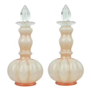 Mid Century Pink Melon Glass Fenton Perfume Bottles Art Glass - a Pair