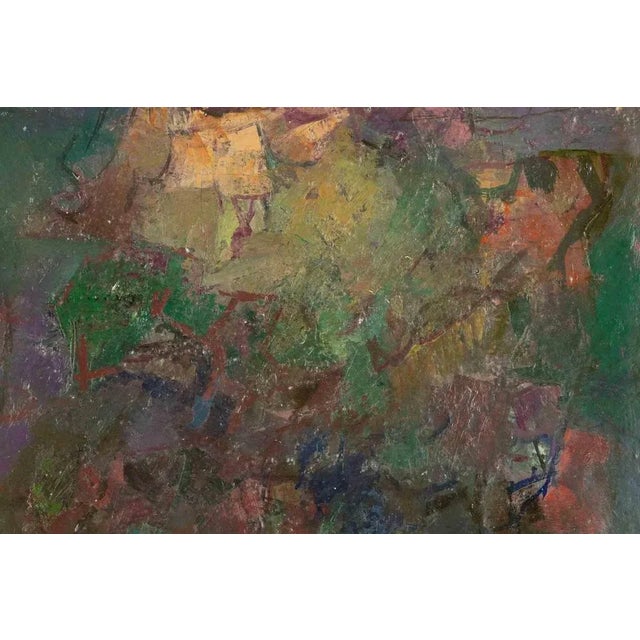 Abstract Landscape is an original modern artwork realized by Enzo Brunori between 1962-1963. Mixed colored oil painting....