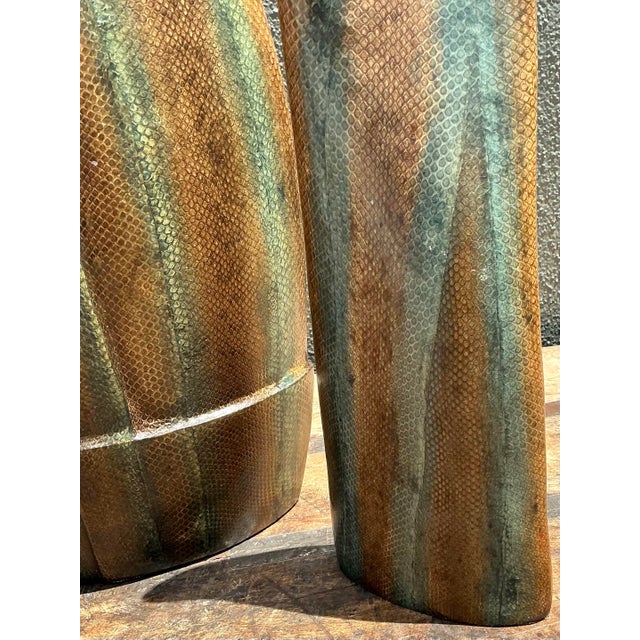 Vintage Snakeskin Wrapped Geometric Vases - Set of 3 For Sale - Image 12 of 12