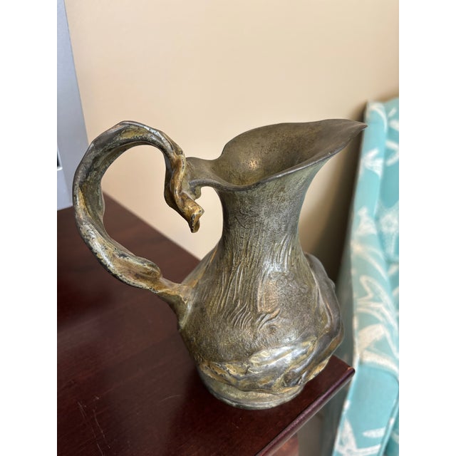 Early 20th Century Art Nouveau Figural Pitcher Cb Perron Nude Woman Metal Vase For Sale - Image 4 of 9