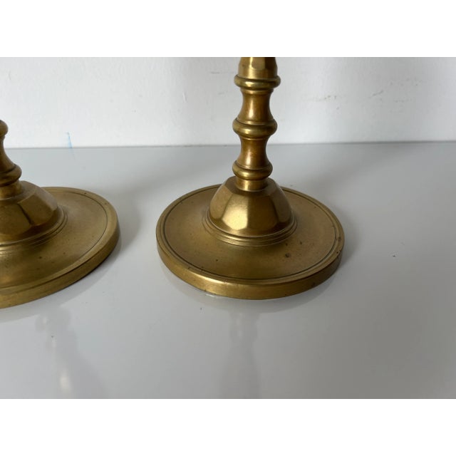 1970s Matching Brass Candle Holders- a Pair For Sale - Image 4 of 12