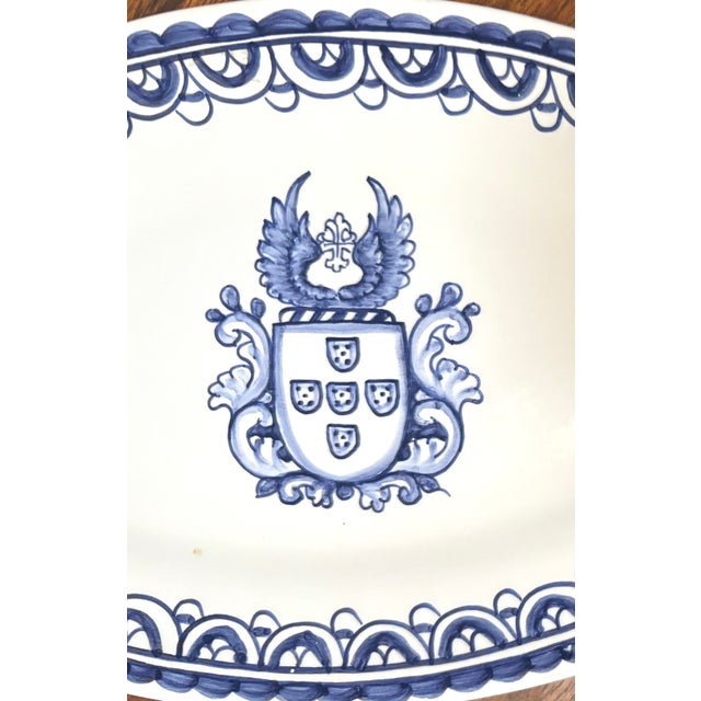 Blue Vintage Brasao Blue and White Hand Painted Coat of Arms Catchall For Sale - Image 8 of 9
