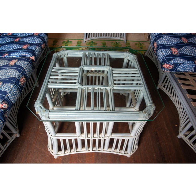 Ficks Reed Rattan Sofa Set, Pale Blue Wash, Antique, 1970s, Six Pieces For Sale - Image 4 of 13