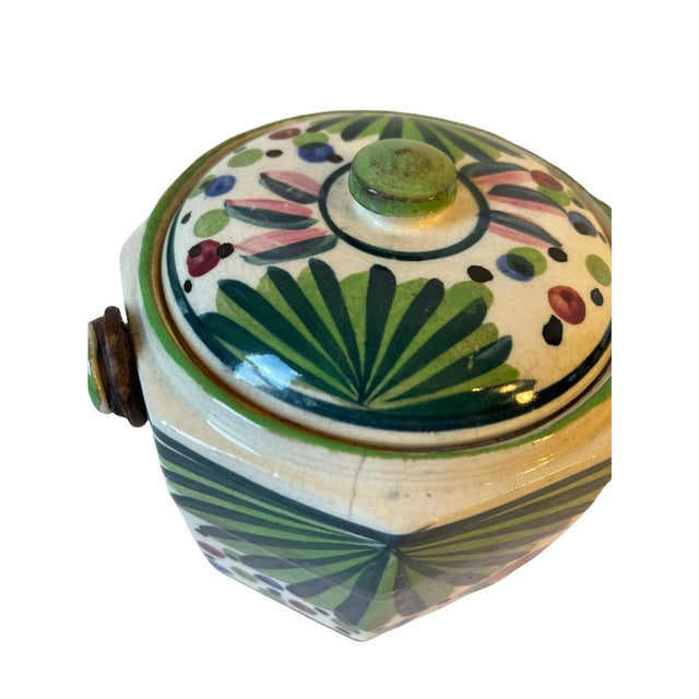 Cream Vintage Japanese Hand Painted Ceramic Lidded Vessel For Sale - Image 8 of 13