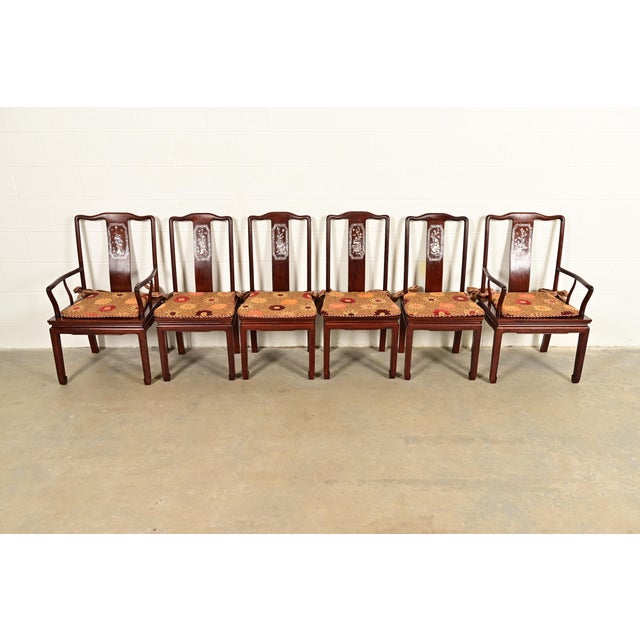 Chinoiserie Antique Chinese Carved Rosewood Dining Chairs With Mother of Pearl Inlay, Circa 1890s For Sale - Image 3 of 15