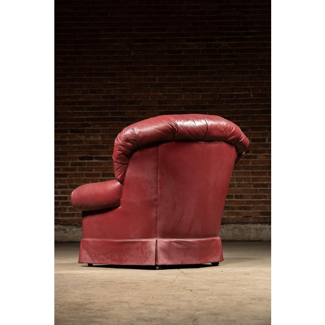 Vintage Tufted Leather Churchill Chair With Ottoman in Burgundy For Sale In Chicago - Image 6 of 11