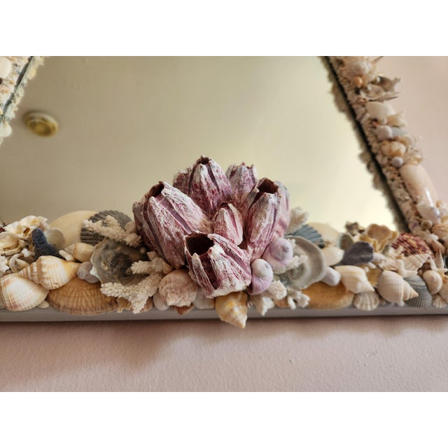 Pink Seashell Encrusted Wall Mirror, Coastal Grandma Decor, Scallop Shell Accent For Sale - Image 8 of 16