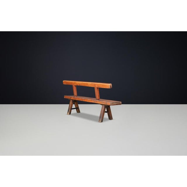 Wood Large Brutalist Patinated Pine Bench attributed to Mobichalet, Belgium, 1950s For Sale - Image 7 of 10