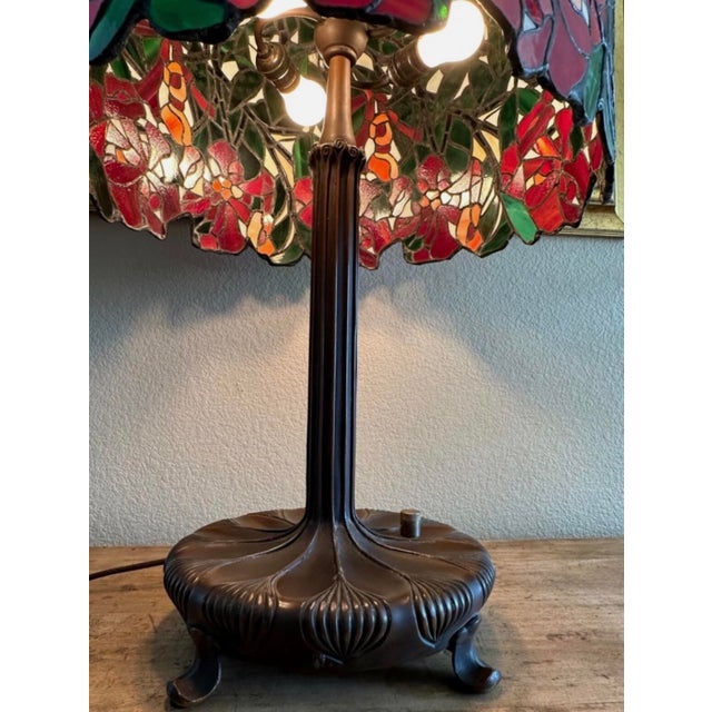 Unique Art Glass & Metal Company Tiffany Studios Style Morning Glory Leaded Glass Table Lamp, Circa 1915 For Sale - Image 17 of 18