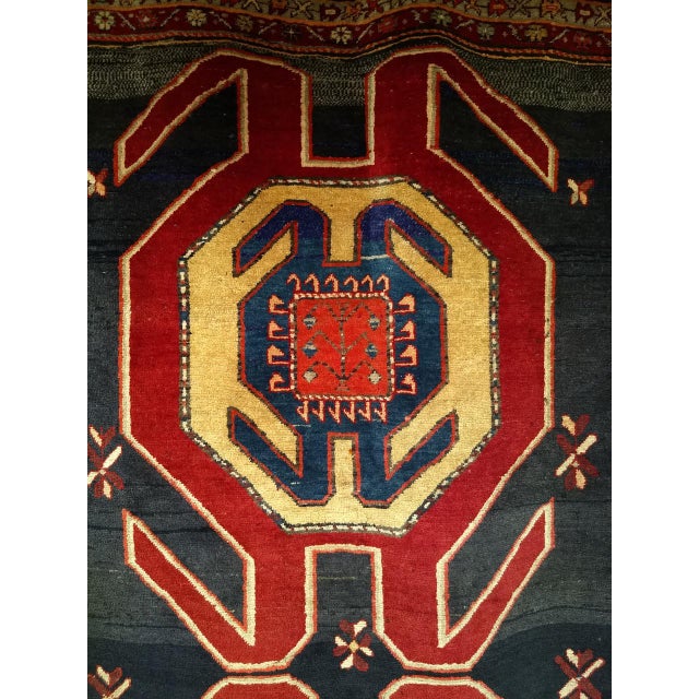 Antique Northwest Persian Runner Rug, Hand-Knotted Wool, Geometric Medallions Pattern, 4x10, Navy & Red For Sale - Image 16 of 18