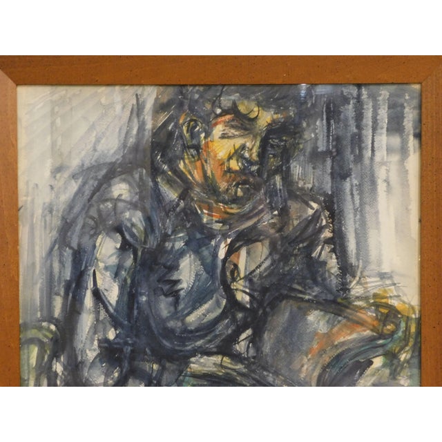 Blue Vintage Modernist Figural Watercolor Original Painting For Sale - Image 8 of 13
