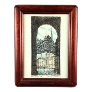Framed St. Michaels Gate, Vienna - Etching Signed For Sale