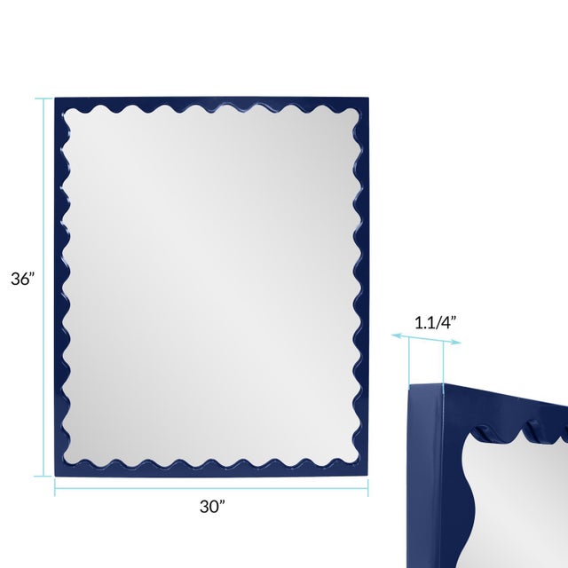 Glass Scalloped Navy Rectangle Mirror For Sale - Image 7 of 7