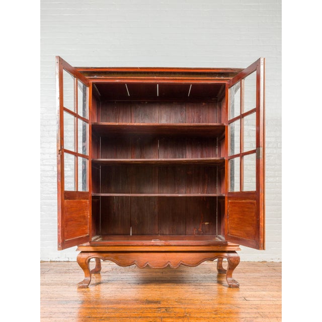 Dutch Colonial Antique Lacquered Wood Cabinet with Glass Doors and Cabriole Legs For Sale - Image 11 of 13