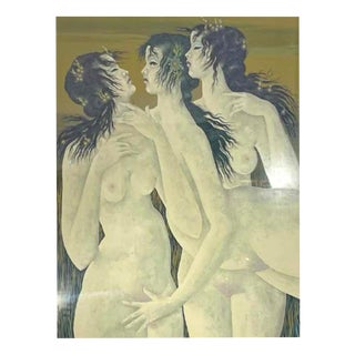 Denyse Willem, The Secret 3 Naked Women / Nymphs, 1970s, Watercolor For Sale