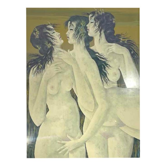 Denyse Willem, The Secret 3 Naked Women / Nymphs, 1970s, Watercolor For Sale
