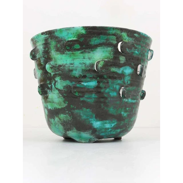 A very beautiful and big Art Nouveau pottery flower pot with green/turquoise/black glaze. Designed by the Vienna Secession...